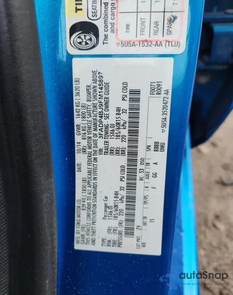 2015 Ford Fiesta Se from USA, damaged, VIN 3FADP4BJ9FM145897